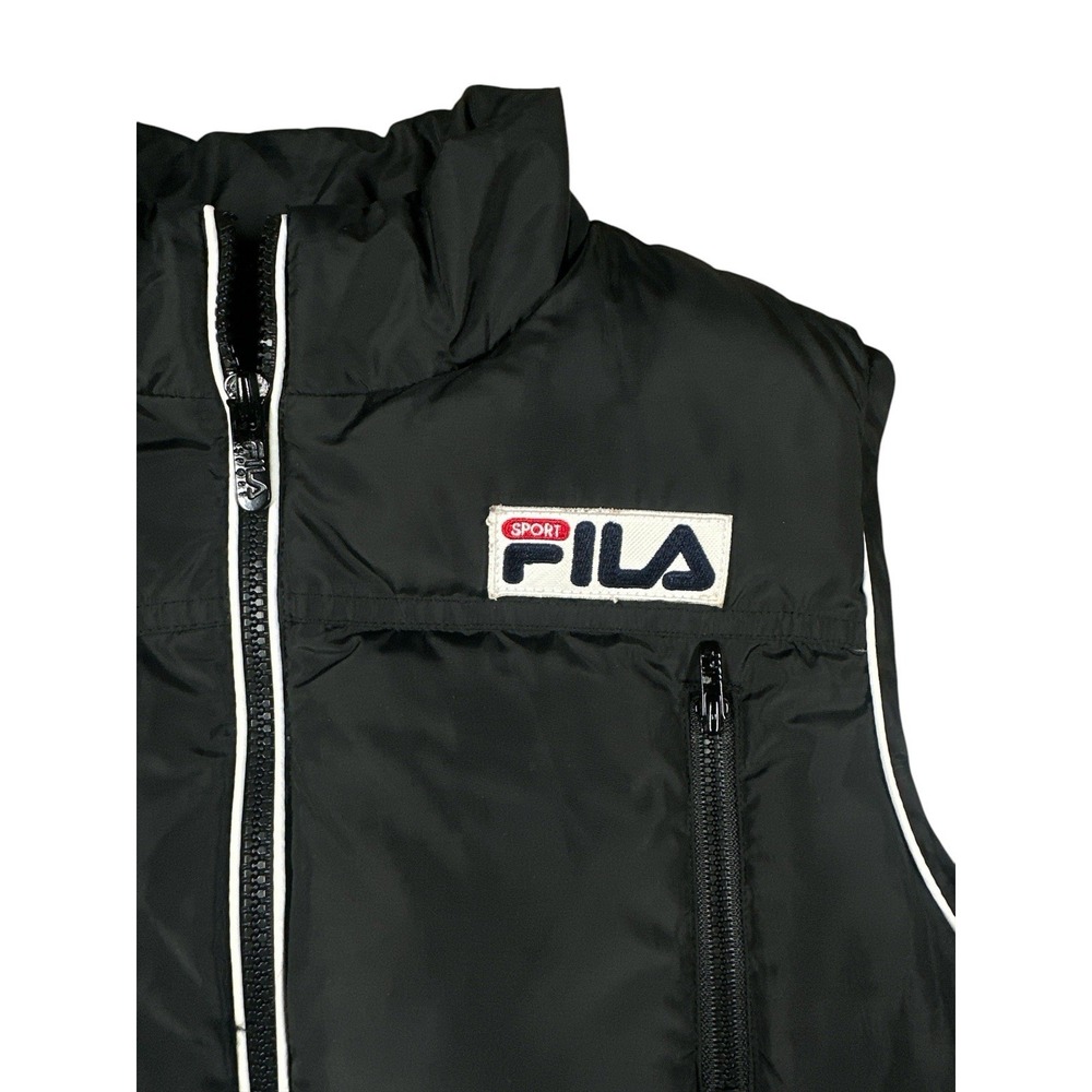 Fila Sport Puffer Vest Womens Size Large Black Full Zip Softshell Flap Pockets